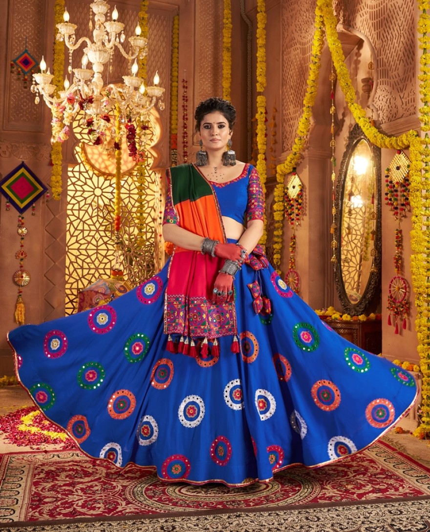 11013 - RICH BLUE THREAD EMBROIDERED FESTIVAL WEAR LEHENGA CHOLI WITH DUPATTA